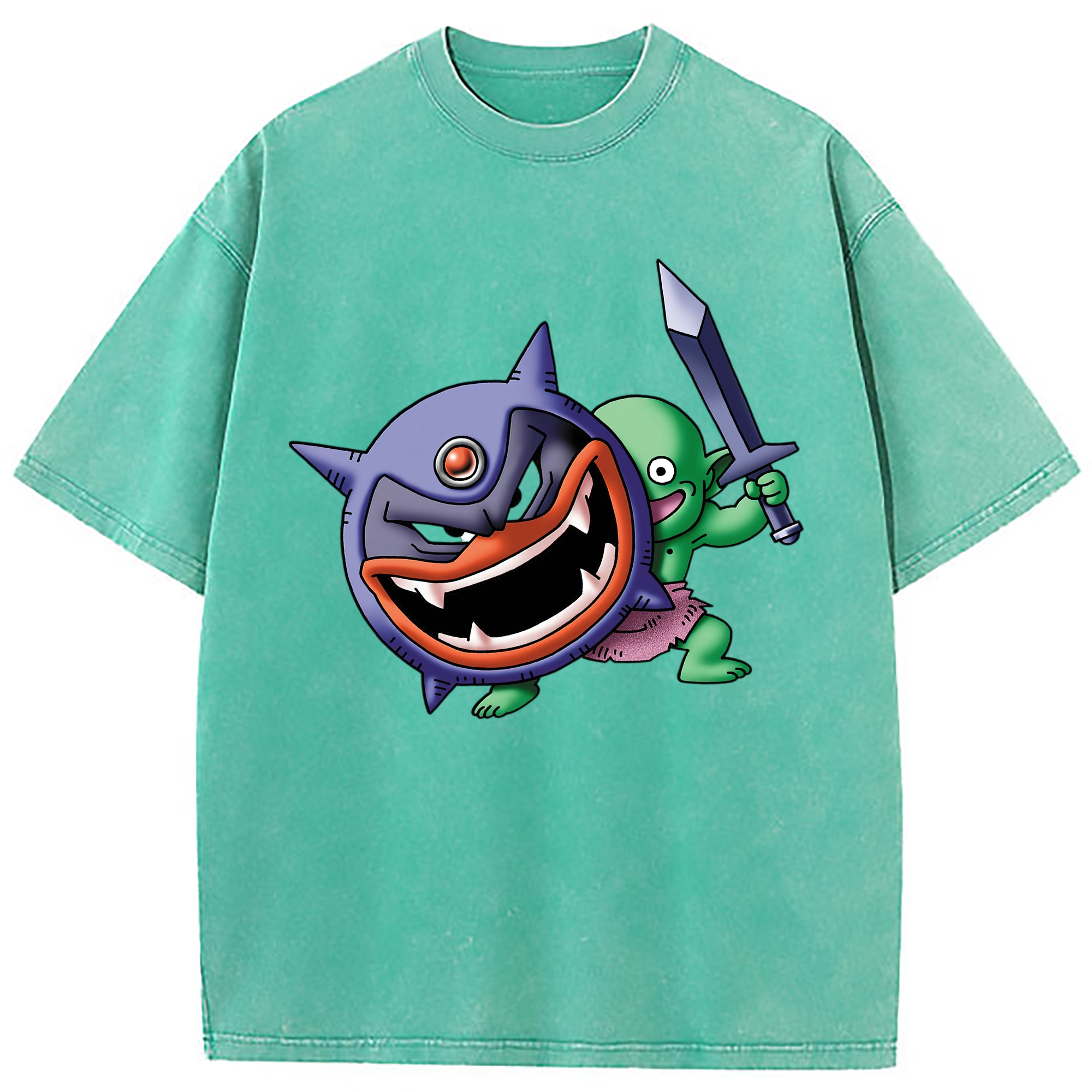（画像用） ドラゴンクエスト Doragon Kuesuto Dragon Quest 綿100% ヴィンテージ風 半袖Tシャツ（フロントプリント）